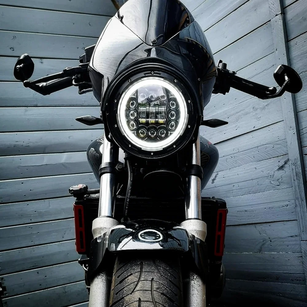 7” Round LED Projection Headlight For Harley Touring Rod FatBoy Heritage Softail Slim cafe racer Road King Motorcycle Headlamp - купить по