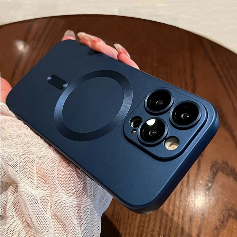 

For Magsafe Magnetic Wireless Charging Matte Case For iPhone 14 13 12 Pro Max Plus Soft Silicone Glass Lens Protection Cover
