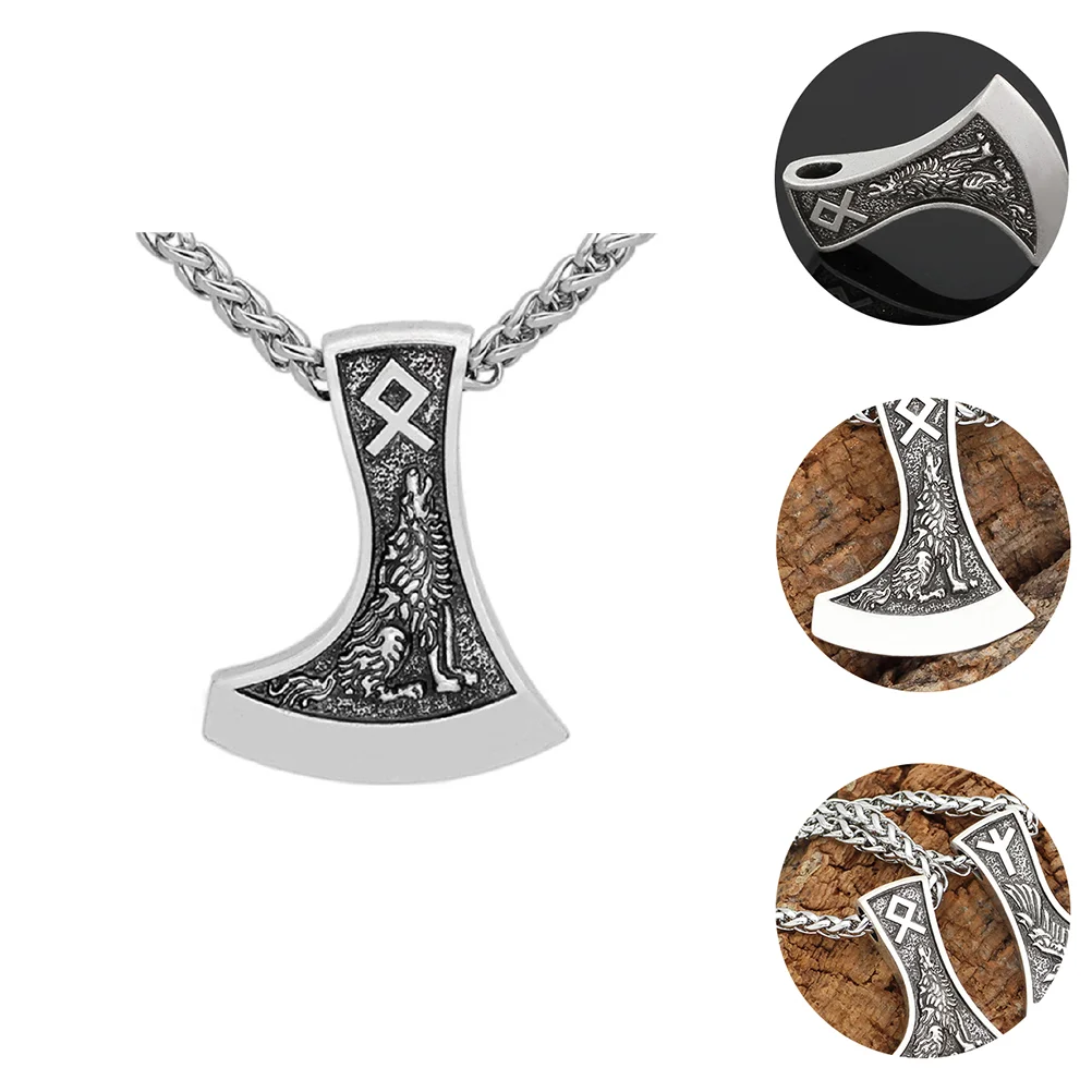 

Pirate Gifts Pendant Necklace Men Gothic Punk Chain Necklaces Wolf Head Sweater Ax