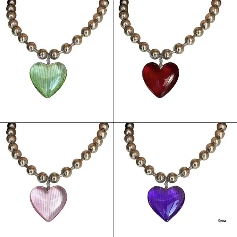 

Ожерелье с сердцем из хрустального стекла, цепочка с бусинами из гипербола, чокер, ожерелье для женщин и девушек, цепочка до ключицы в стиле ...