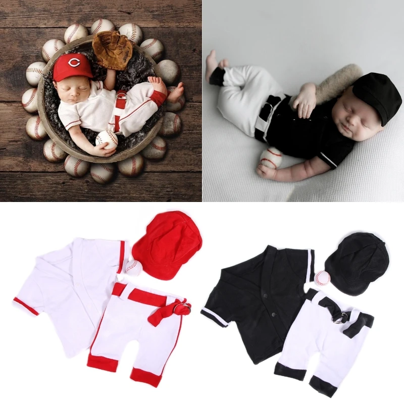 

Newborn Costume Hat & Shirt & Pants Infant Shower Photo Clothes Baseball Outfit