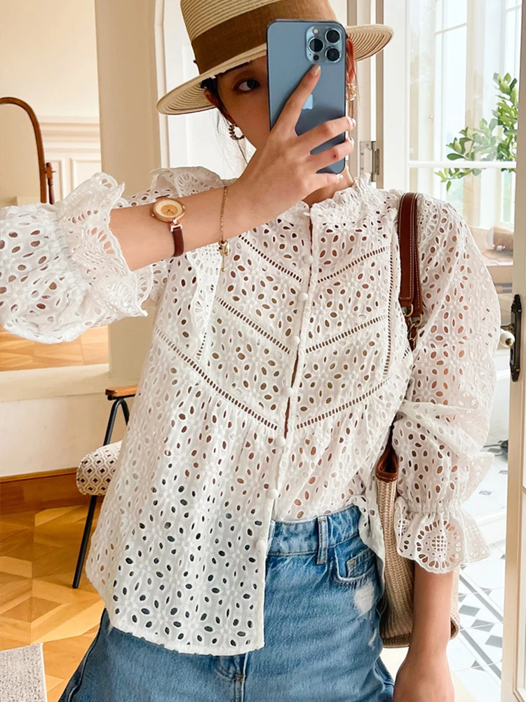 

Элегантная шикарная блузка GypsyLady в стиле бохо, хлопковая Летняя женская блузка с вырезами, пикантные Женские повседневные рубашки с длинным рукавом-фонариком