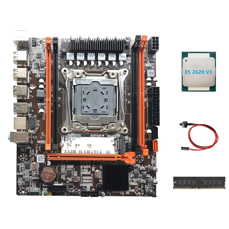 

X99H Motherboard LGA2011-3 Computer Motherboard Support DDR4 Memory With E5 2620 V3 CPU+DDR4 4G 2666Mhz RAM+Switch Cable