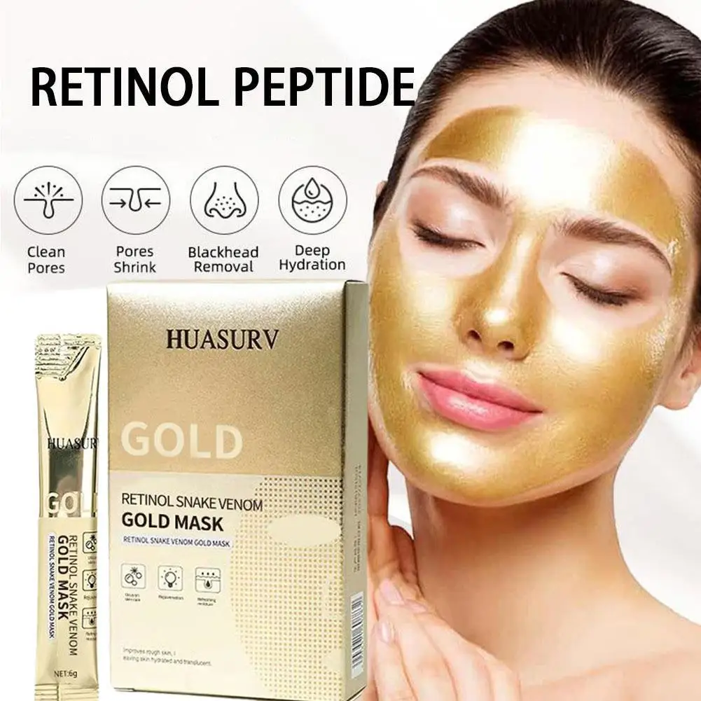 

Retinol Snake Peptide Collagen Gold Mask Hydrating, Moisturizing, Shrinking And Tearing Mask Boxed Skin Care 6g*10pcs