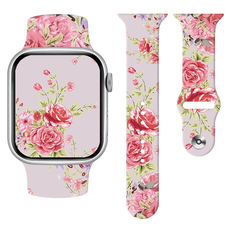 

Flower Printed Strap for Apple Watch 8 7 6 SE 5 Silicone Band Replaceable Bracelet for iWatch 45MM 44MM 42MM Watchband for Women