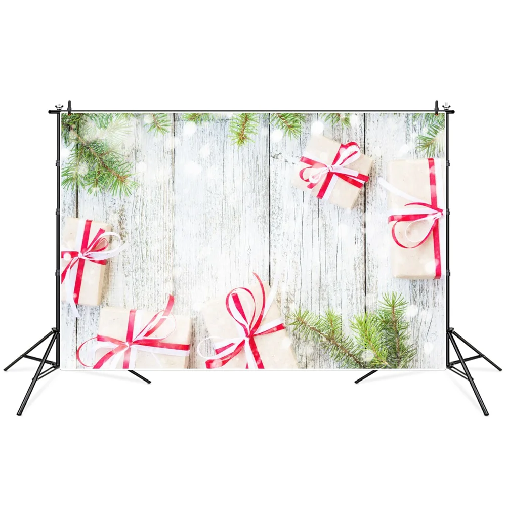 

Christmas Gifts Pine Twigs Wooden Board Planks Photography Backdrops Custom Baby Party Decoration Photo Photographic Backgrounds