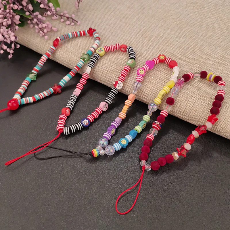 

Mobile phone lanyard short wrist pendant hand-beaded pendant colorful bead lanyard hand-woven universal anti-lost chain pendant
