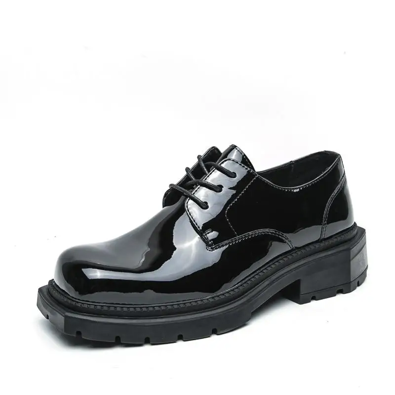 Мужские кожаные туфли с квадратным носком модные британские на толстой подошве