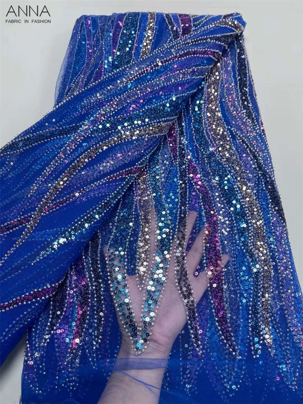 

Luxury Beads Sequence African Lace Fabric 5 Yards 2023 High Quality French Tulle Sequins Nigerian Asoebi Wedding Fabrics Sewing