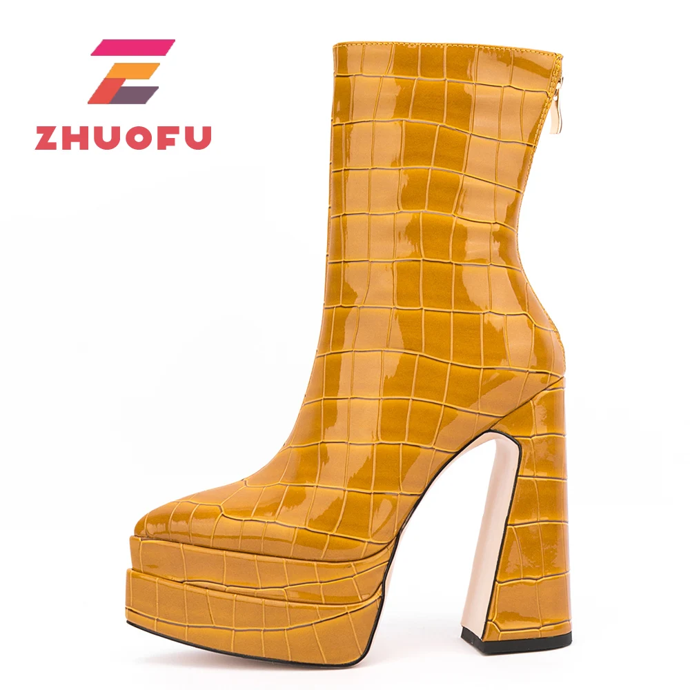 

ZHUOFU 2023 сексуальные женские ботинки на двойной платформе осень-зима ботильоны на молнии на высоком каблуке Вечерние Нарядные ботинки на мол...