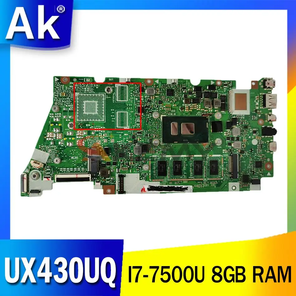 

AKemy UX430UQ notebook Motherboard For ASUS UX430UV UX430UN UX430UQ UX430UQK Laotop Mainboard I7-7500U 8GB RAM tested full 100%