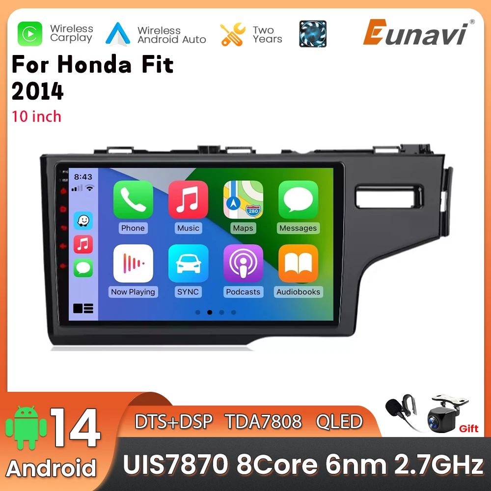 Фото Автомобильный мультимедийный плеер Android 14 2 Din для Honda Fit 2014, головное устройство, стерео GPS-навигация BT WIFI №1