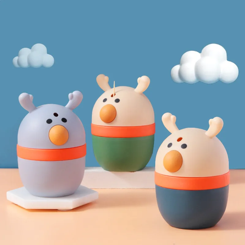 

Toothpick Box Christmas Deer Press Toothpick Holder Cartoon Deer Automatic Pop-up Household Dust-proof Storage Toothpick Jar