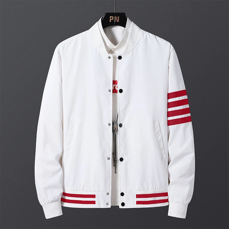 

2022 Men Casual Jacket Korean Design Stand Collar Baseball Uinform Stripe New Long Sleeve Outerwear Women Outerwear Loose Coat
