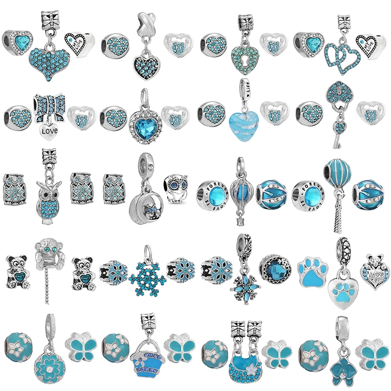 

3Pcs/Lot Lucky Owl Crystal Charms Beads Heart Pendant Fit DIY Brand Charm Bracelets Necklaces For Women Fashion Jewelry Making