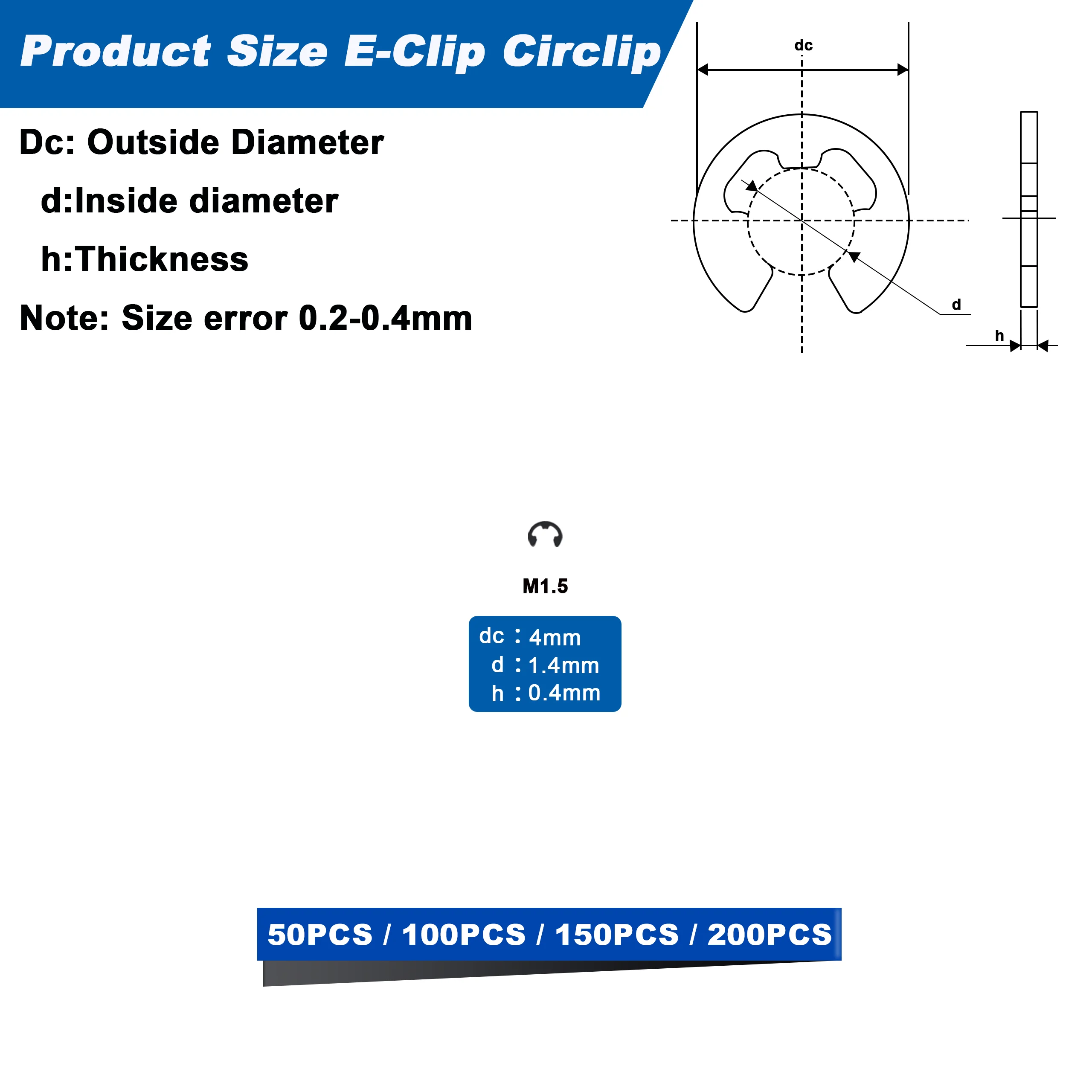 M1.5 Small E Clip Circlip External Retaining Rings Clips Carbon Steel 50PCS 100PCS 150PCS 200PCS