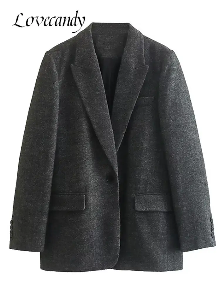 

Женский офисный Блейзер на одной пуговице, винтажное пальто с английским воротником и длинным рукавом, женская верхняя одежда, Стильные топ...