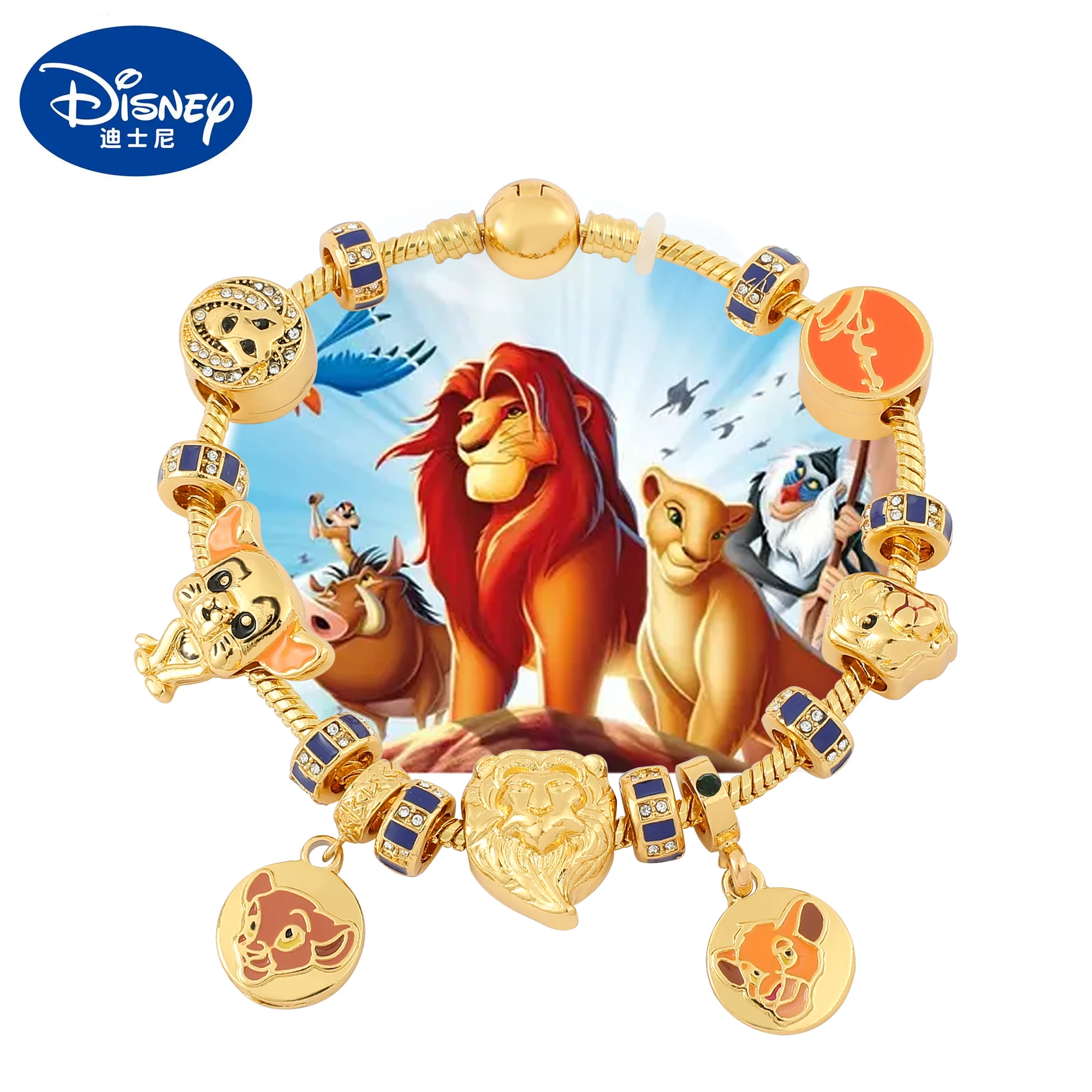 

Disney The Lion King Charm Bracelet For Women Men Simba Nala Mufasa Gold Color Cartoon Animal Bracelet Bangles Christmas Jewelry