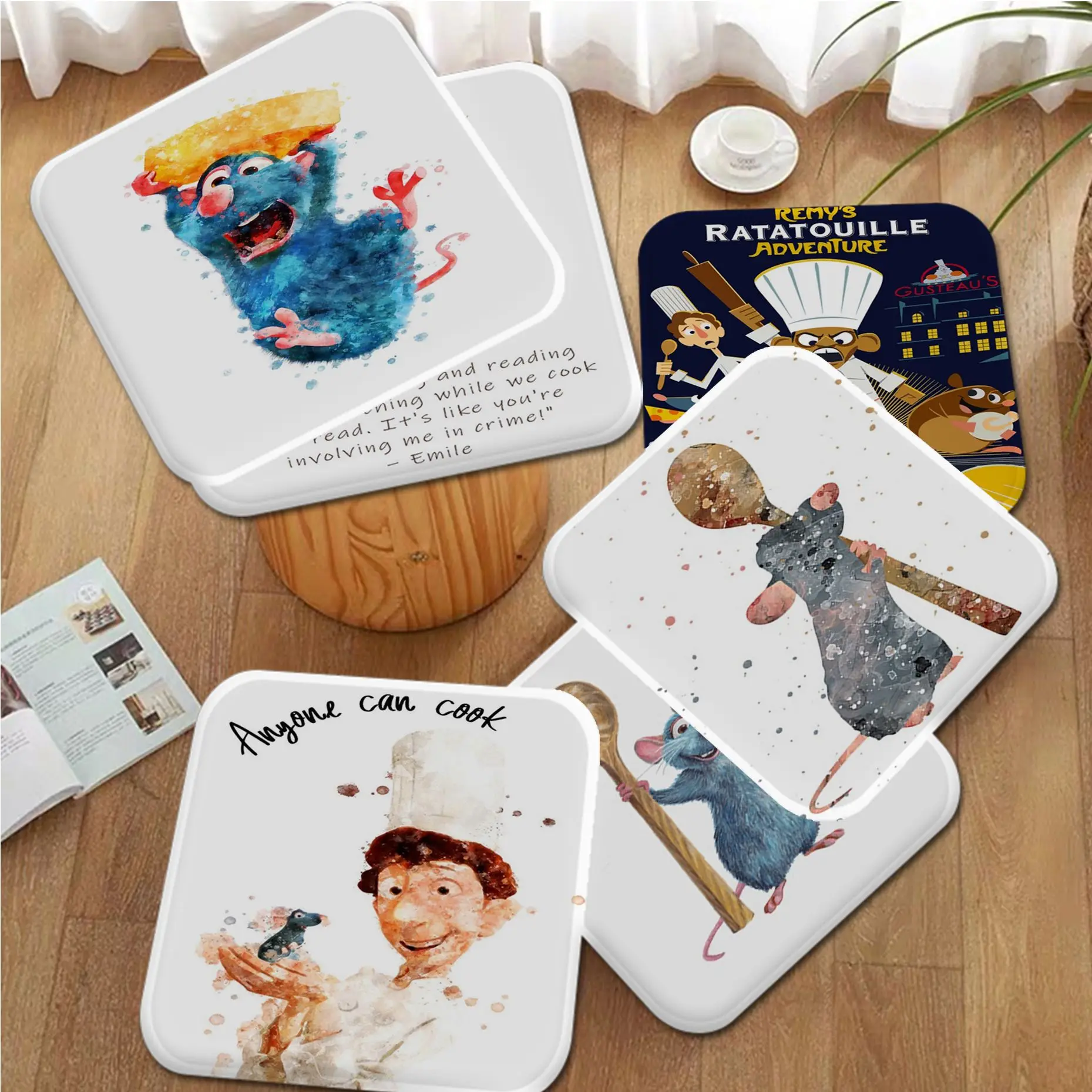 

Disney Ratatouille Square Sofa Mat Dining Room Table Chair Cushions Unisex Fashion Anti-slip Cushions Home Decor
