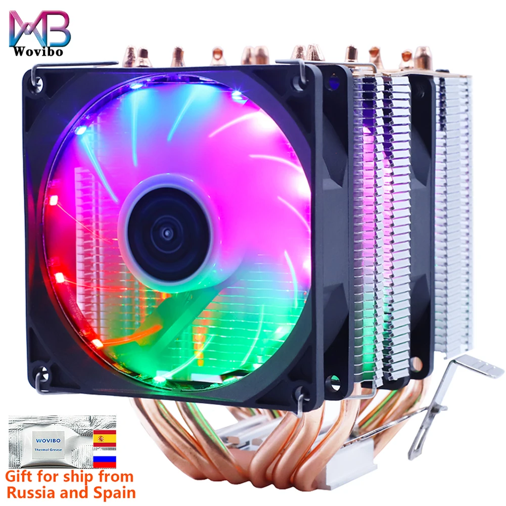 6 Heatpipe RGB CPU Cooler Radiator Silent PWM 4PIN 150W untuk Intel LGA 1150 1151 1155 1200 1366 2011 X79 X99 AM3 AM4 Ventilador