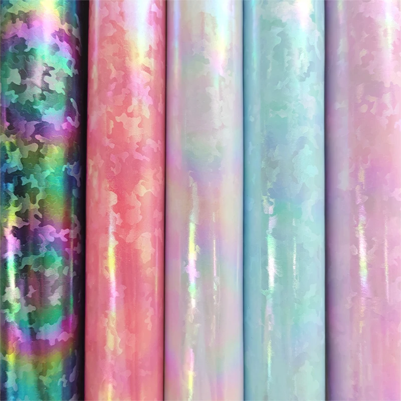 

46*135CM Rainbow Laser Holographic Reflective Two Toned PU Camouflage Pattern for Making Belt Key Chain Hair Bow