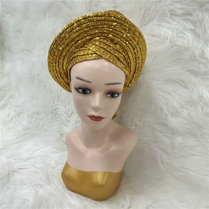 Нигерийские гелевые головные уборы с каменными бусинами уже изготовленные