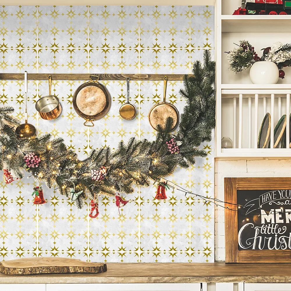 

20pcs/set Self Adhesive Wallpapers American Light Luxury Style Bronzing Tile Stickers Christmas Gold Glitter Stars Wall Stickers