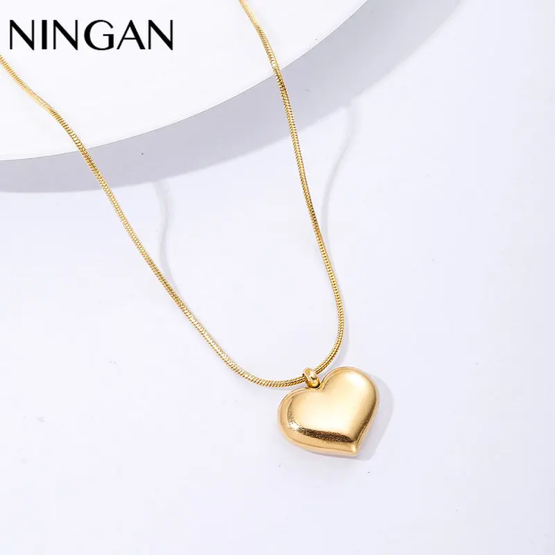 Модные ожерелья NINGAN для женщин из нержавеющей стали с кулоном в форме сердца