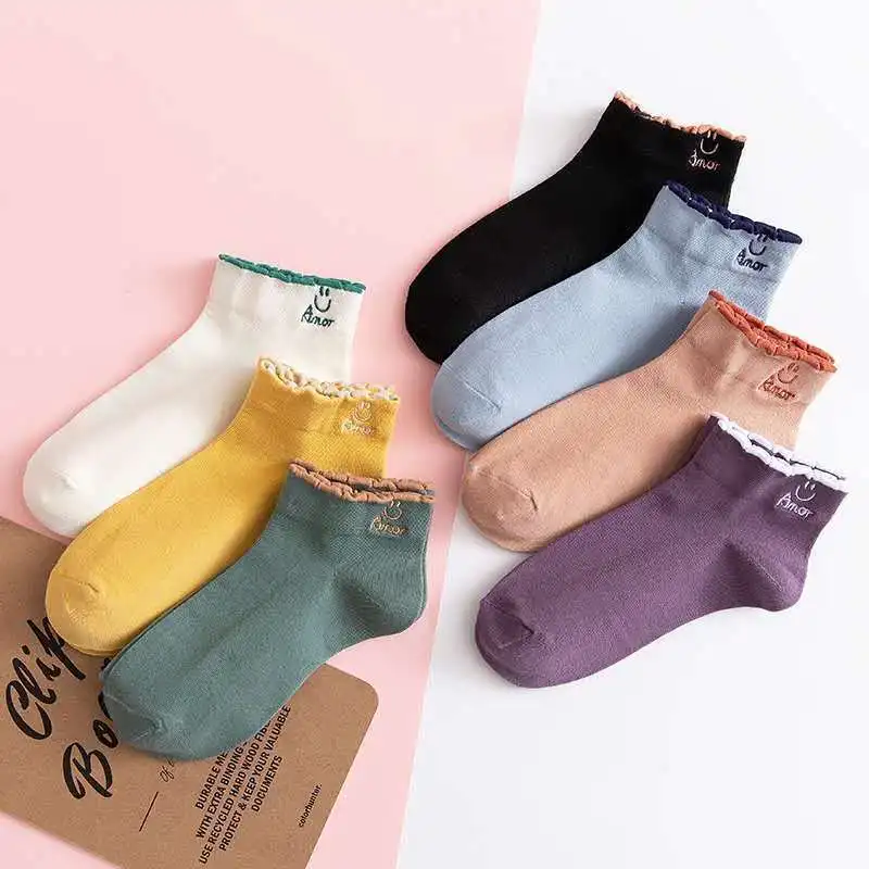 7 pairs of bubble short socks, shallow cut boat socks, women's spring and summer mid length socks, refreshing and trendy