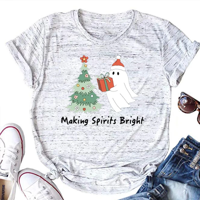 Купи Funny Christmas Shirt Merry Christmas Tshirt Women's Christmas Tee Cute Ghost Christmas Tees Holiday Tree Shirts Clothes M за 419 рублей в магазине AliExpress