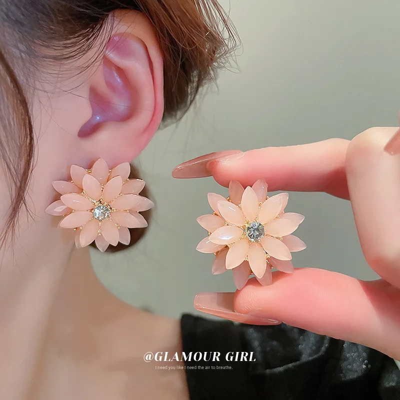 Silver Needle Diamond Multi-layer Flower Resin Earrings Small Fresh Sweet Mori Spring New Wholesale Women