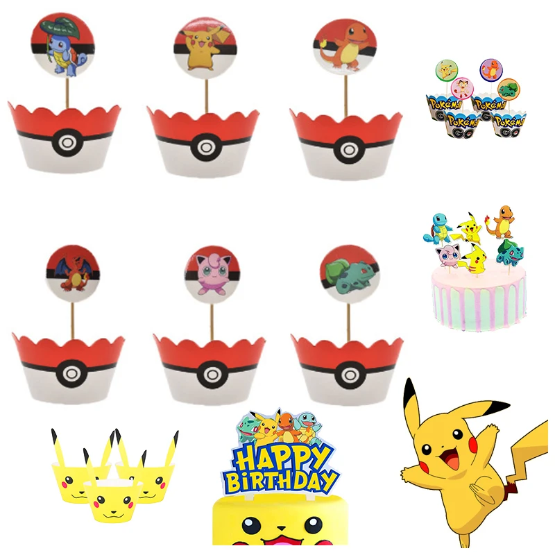 

Pikachu Pokemon Party Decorations Pokemon Go Party Cupcake Surrounding Kid Birthday Border Desserts Topper Table Baking Supplies