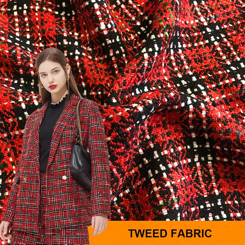 50x145 см модная красная сетчатая окрашенная в пряжку твидовая ткань для женщин