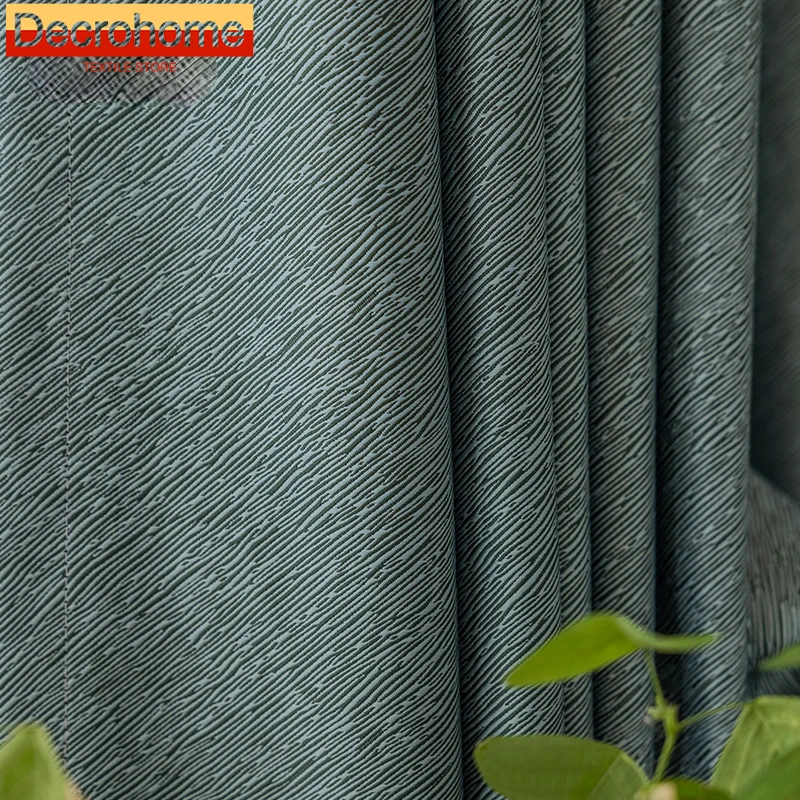 

Simple Dark Green Double-sided Twill Jacquard Full Blackout Curtains for Bedroom Living Room French Window Balcony Customized