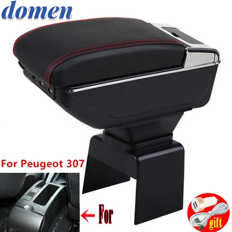 

For Peugeot 307 armrest box For Peugeot 307 Arm Rest Car Armrest Storage Box Central Storage Container with USB LED light