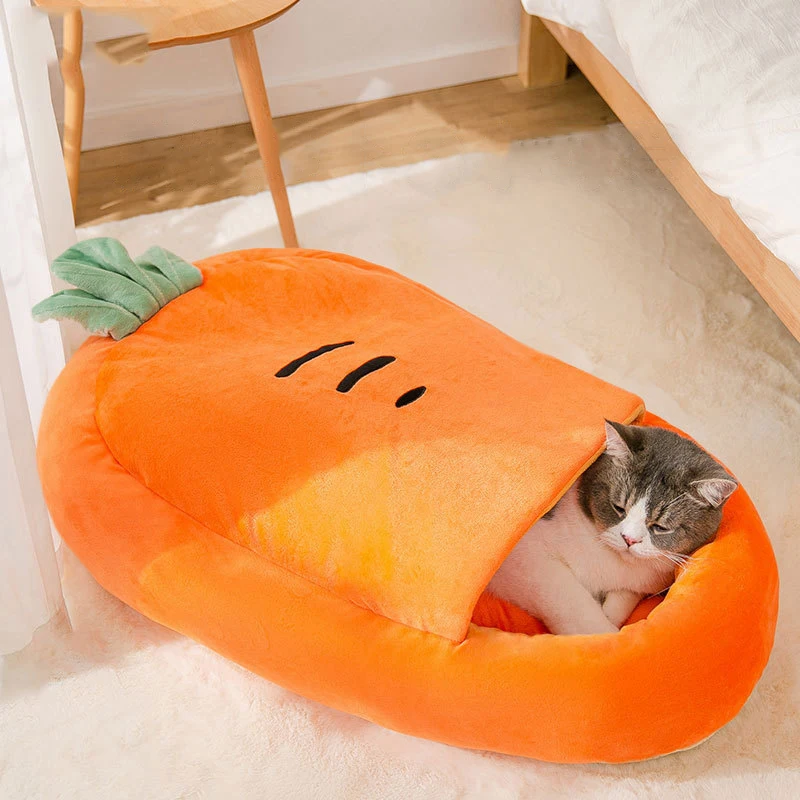 

Carrot Cat Bed Winter Warm Kitten Sleep Cave Beds Hideway Hooded Cuddle Dog Tent Beds Comfort Puppy House for Kittens Small Dogs