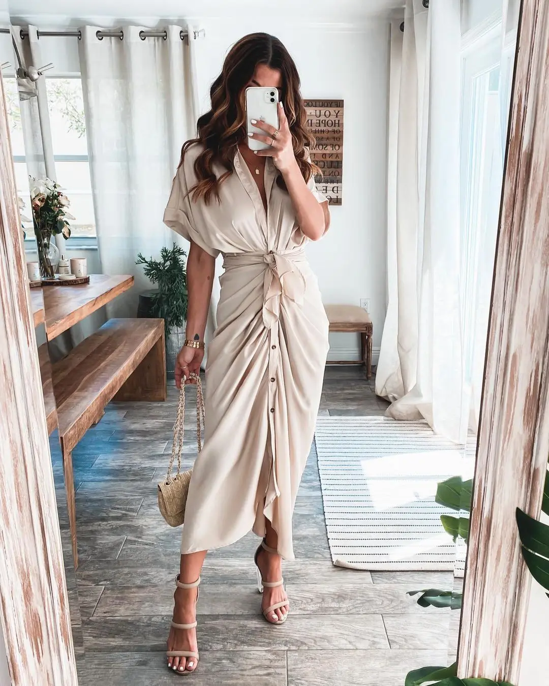 

CLAP 2022 Fashion Turn-down Collar Draped Party Elegant Button Office Ladies Shirt Women Summer Short Sleeve Slit Long Dress