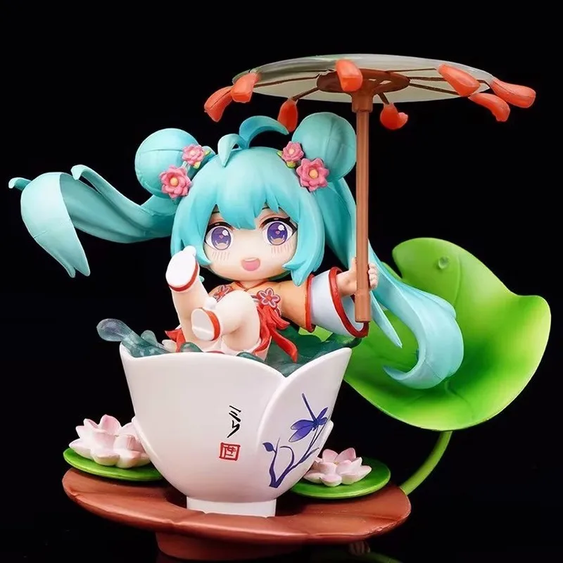

12cm Kawaii Hatsune Miku Lotus Leaf Figure Pvc Model Statue Anime Action Figurines Collection Dolls Room Decoration Toys Gifts