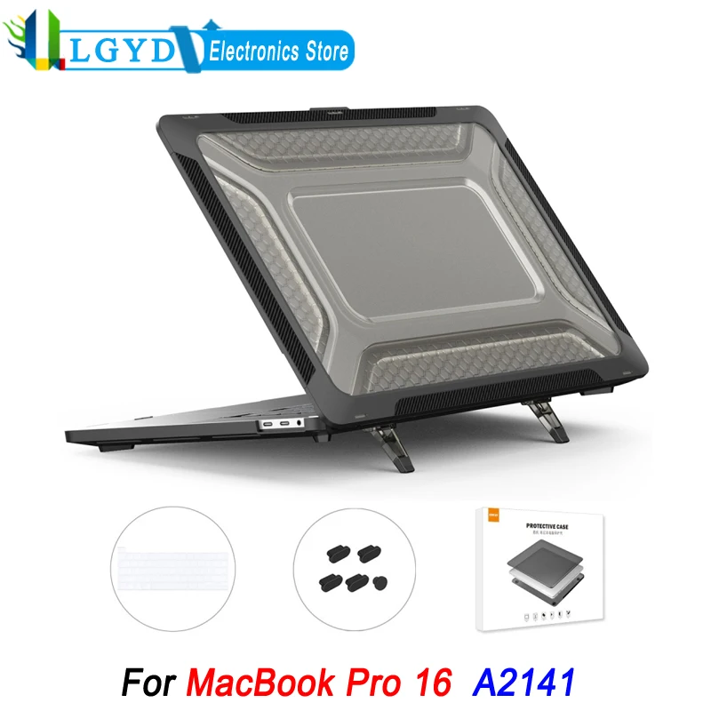 

ENKAY 3 in 1 Case For MacBook Pro 16 A2141 Protective Bracket Case Cover Hard Shell + TPU Keyboard Film + Anti-dust Plugs