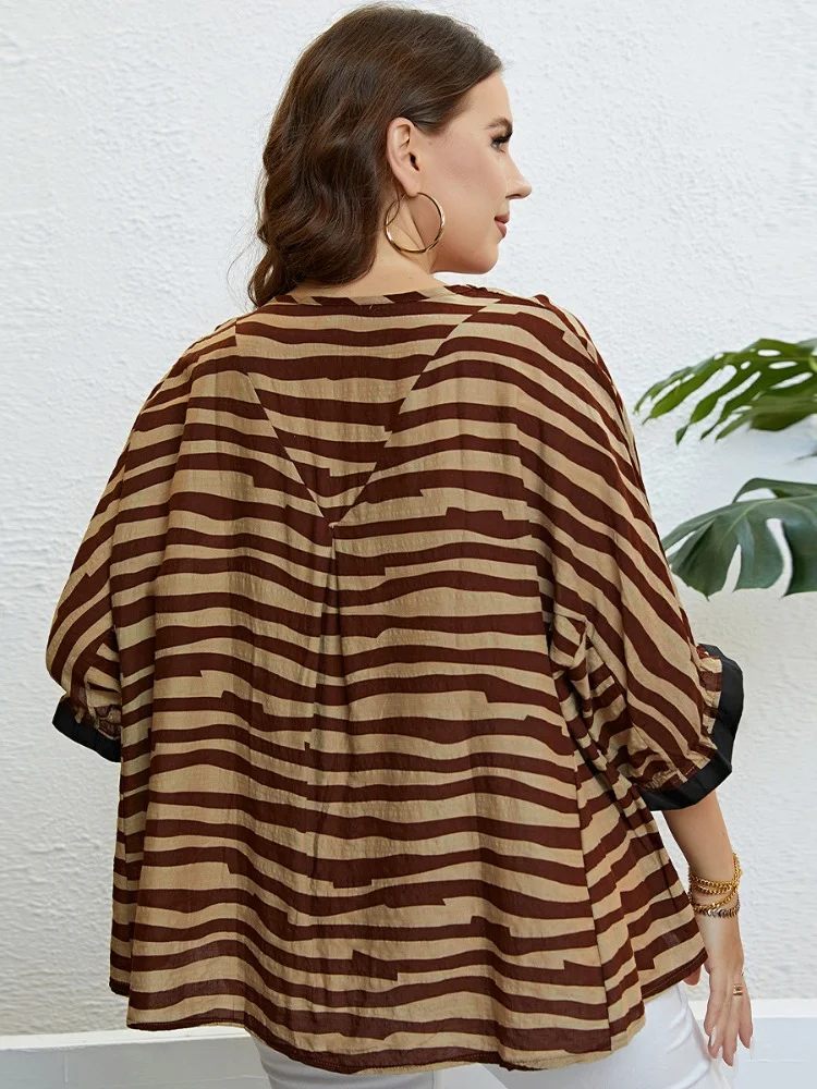 Summer Zebra Pattern 3/4 Sleeves Elegant Large Top blusas plus size mujer  peplum top  roupas femininas