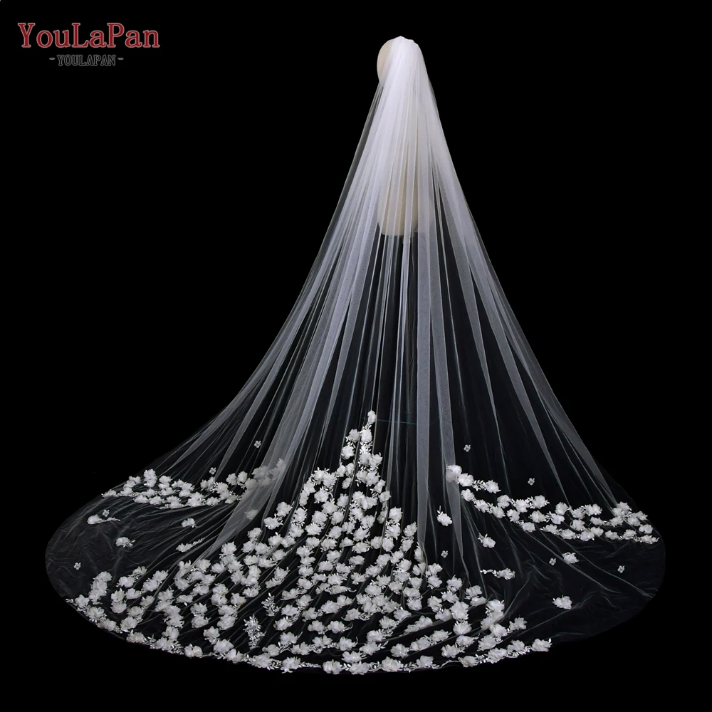 

YouLaPan V123 Luxury Cathedral Wedding Veil 3D Flower Bridal Veils Pearls Veil Embroidered Floral and Beaded Juliet Veil Wedding