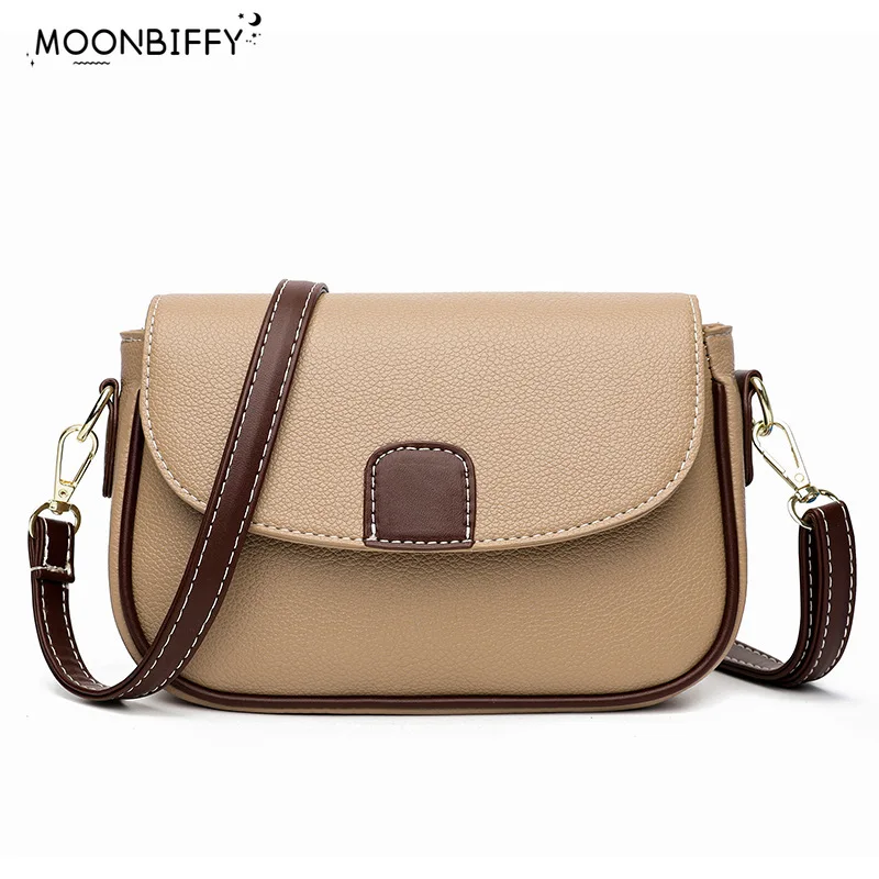 

PU Leather Shoulder Bags for Women Fashion Flap Crossbody Messenger Bag Luxury Contrast Color Messenger Handbag Shopping Purse