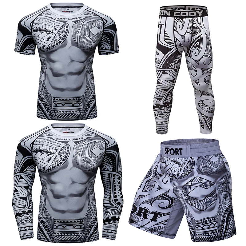 Мужская компрессионная футболка Rashguard для джиу джитсу ММА 4 шт./комплект