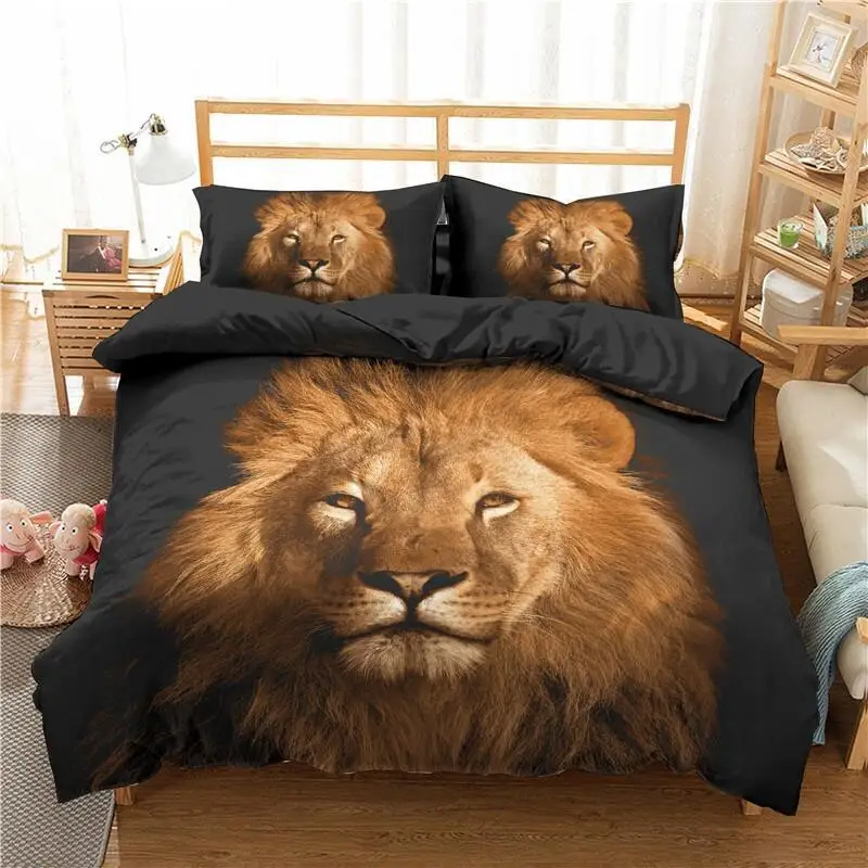 

Lion Duvet Cover King/Queen Size,brown Strong African Lion Theme Bedding Set for Kids Boys,tropical Savanna Wildlife Quilt Cover