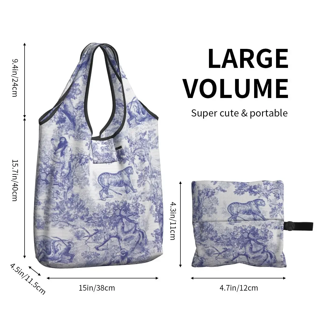 Холст De Jouy темно-синяя сумка-тоут с узором для продуктов сумка покупок животными