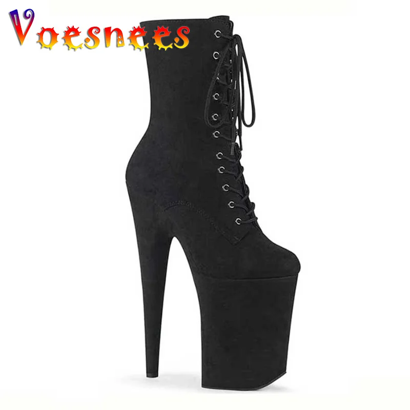 

20CM Suede Sexy Hate Day High Boots 17CM Round Toe Pole Dance High Heels Nightclub Model Catwalk Platform Shoe Big Size