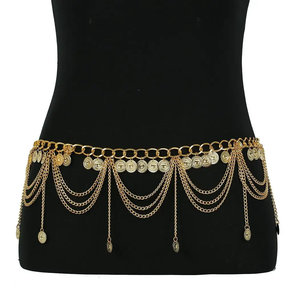 

Body Harness Trendy Casual Metal Chain Belt Coin Tassel Pendant Waistband Slimming Cummerbands Crystal Waist Band