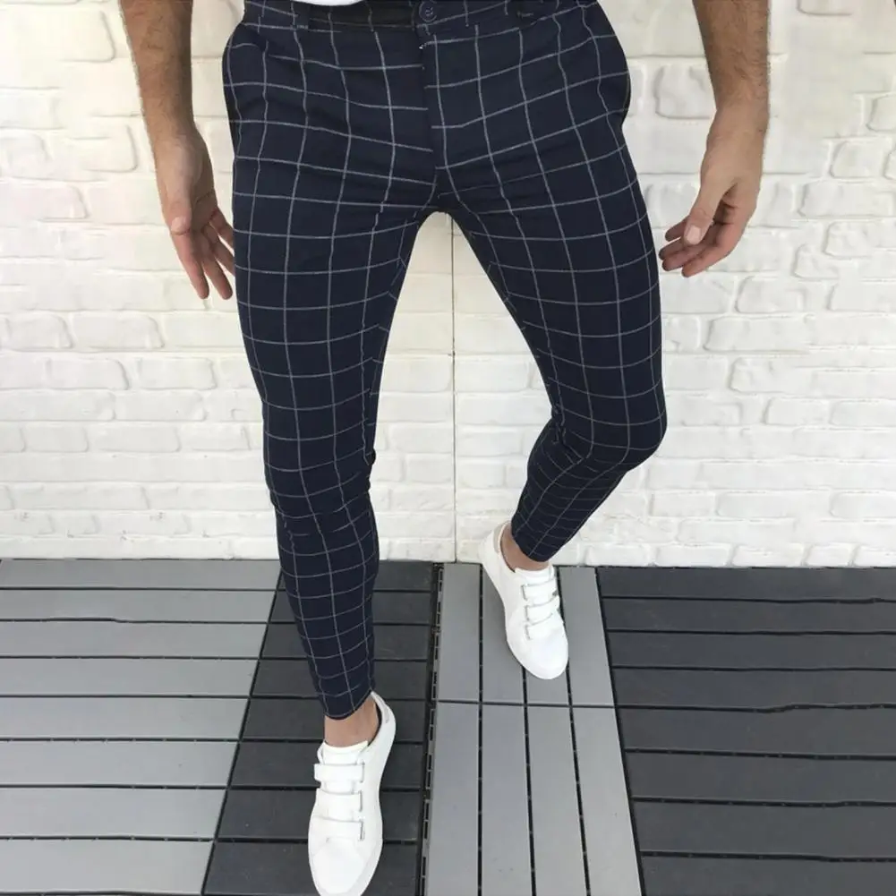 

Hot！Mid Waist Slim Trousers Fashion Business Pencil Pants Plaid Full Length Streetwear Slim-fitting Pants for Spring Summer