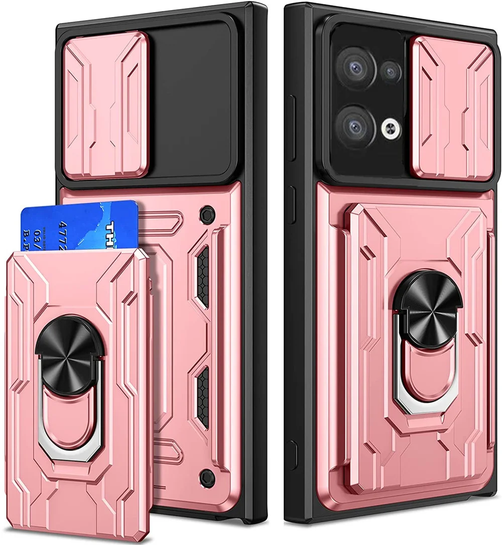 

Phone Case Coque For Oppo Reno 8 5G Case Card Armor Stand Holder Shockproof Camera Protection Cover For Reno 8 Pro Plus Funda
