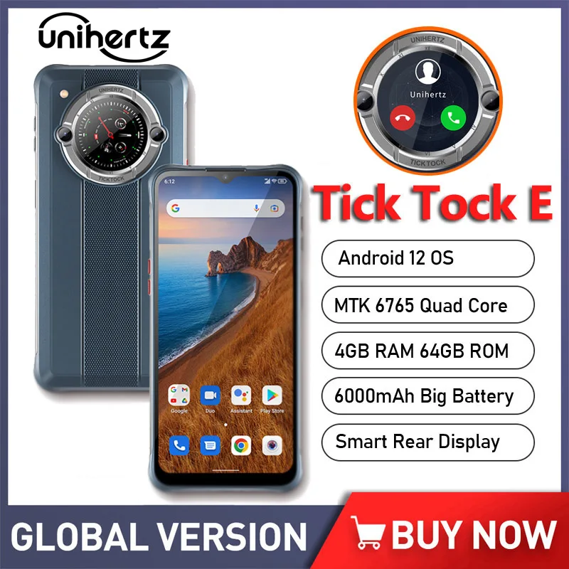 Unihertz Tick Tock E Phones Smartphones Android 12 Dual Screen Cellphone Music Watch Alarm Clock Incoming Call Mobile Phones